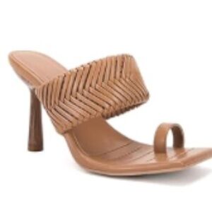 Women's Braided Heeled Mule Sandals Square Open Toe Stiletto Backless Slip on